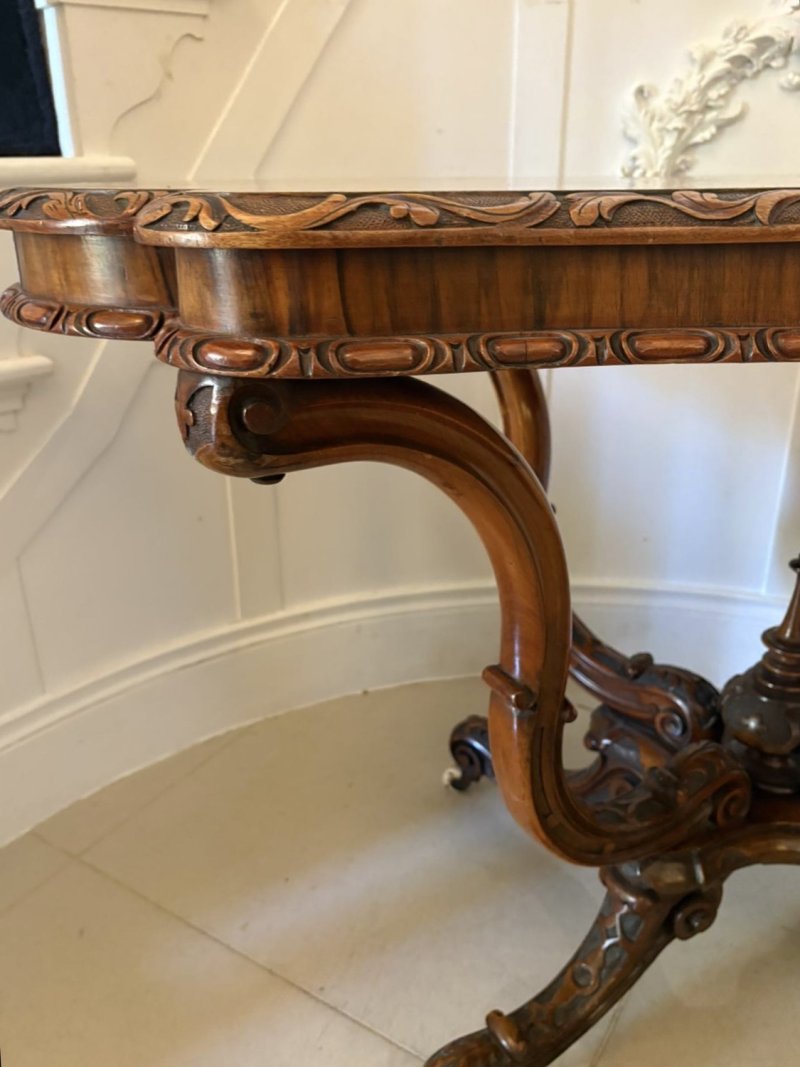 Outstanding Quality Antique Victorian Carved Burr Walnut Centre Table - Image 12